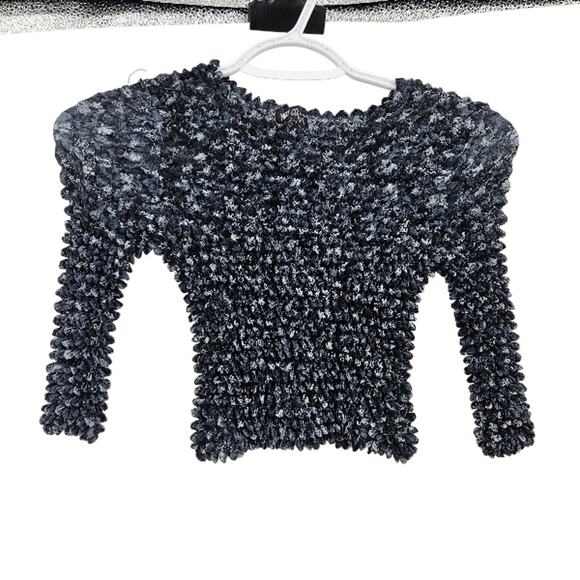 Next Concept y2k Accordion Cop Top Navy Blue Smocked Half Sleeve Cropped Sz S-L - Picture 1 of 5